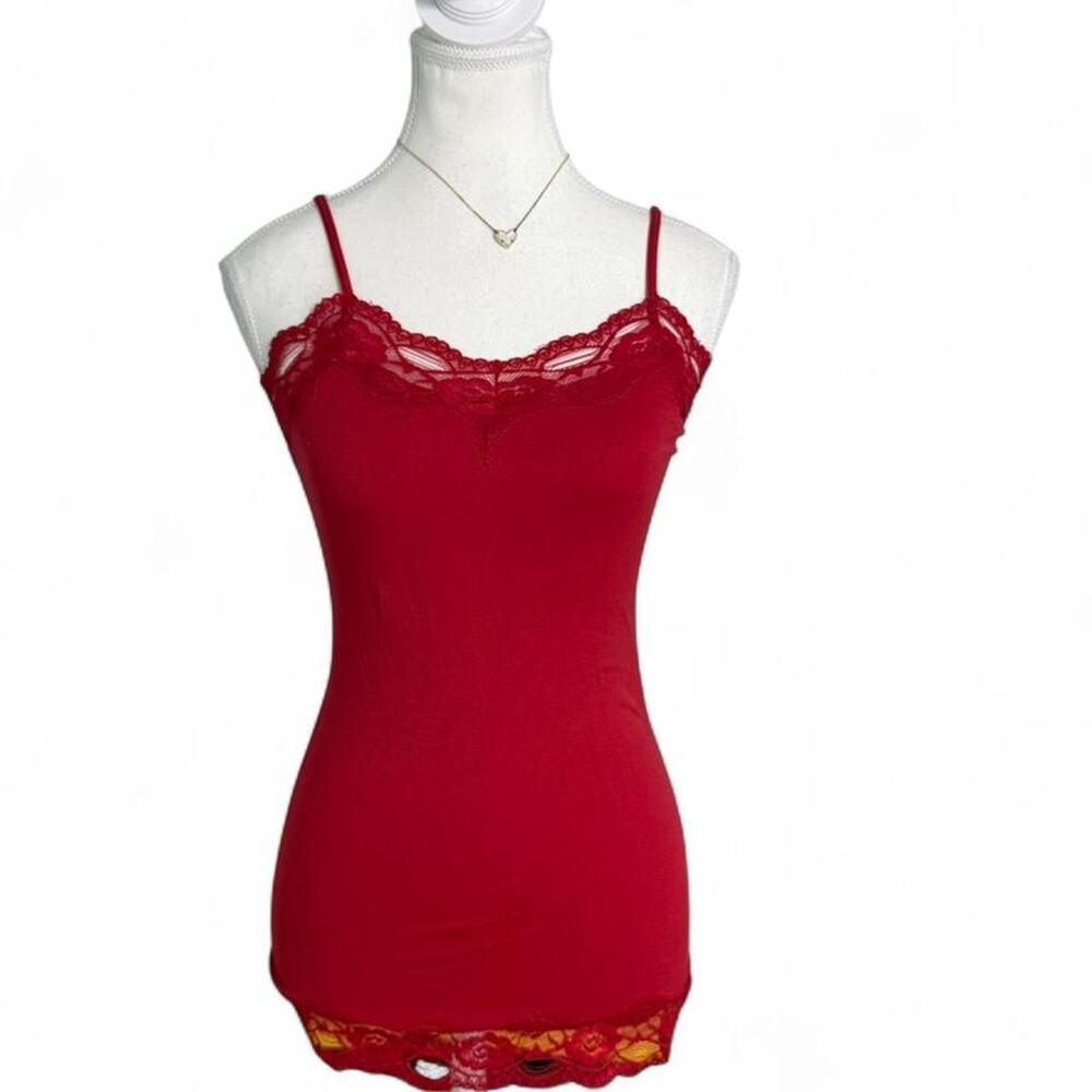 Energie Y2K Early 2000s Staple Layering Lace Red Fitted Full Length Cami Size S